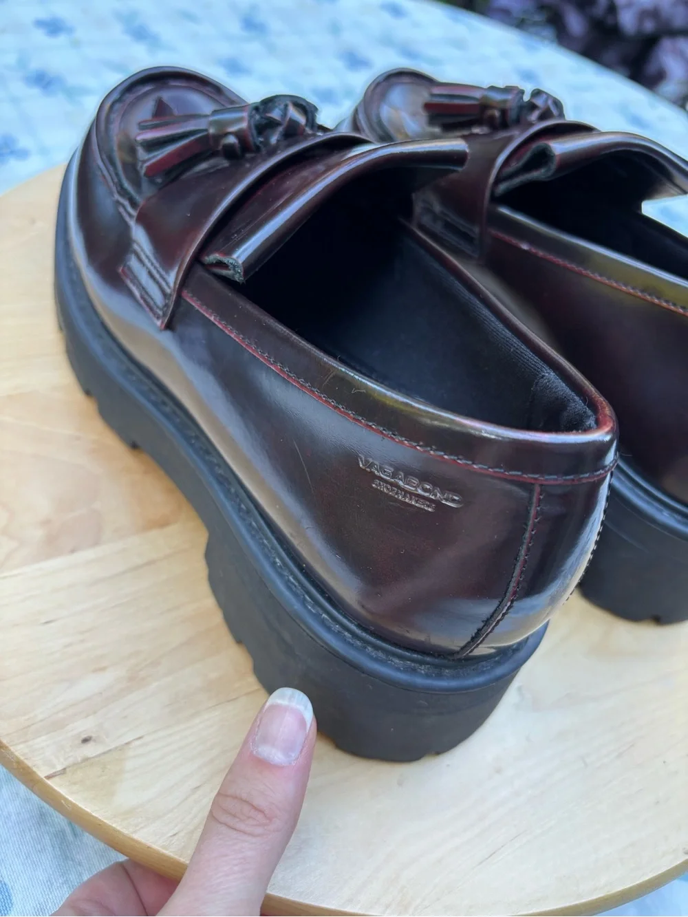 Vagabond Cosmo 2.0 Oxblood Red Patent Leather Chunky Tassel Loafers Fall Size 7